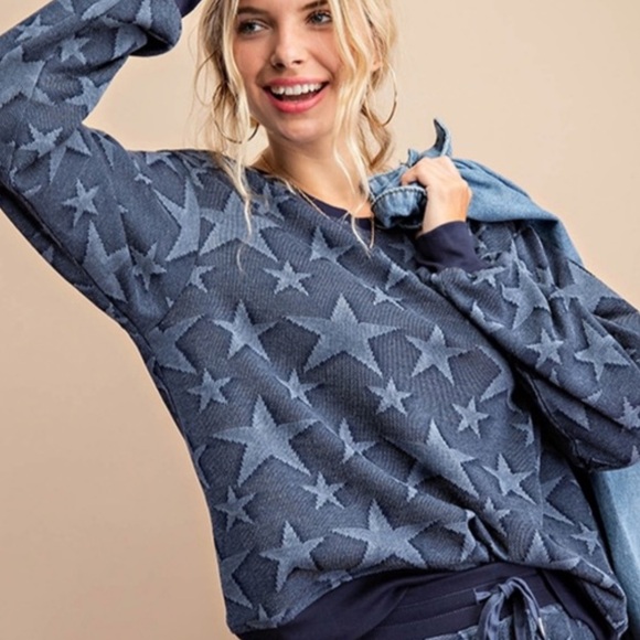 Kori Tops - Kori Navy Star Knit Top Sz medium women’s sweater sweatshirt nwot #865